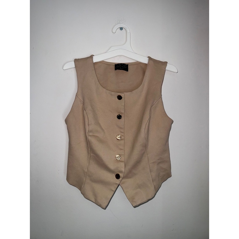 Milk & Honey Tan Button Front Tailored Vest Cinch Back Medium